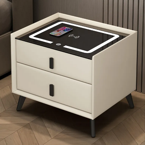 Mesa de Noche de Madera Inteligente con Carga Inalámbrica