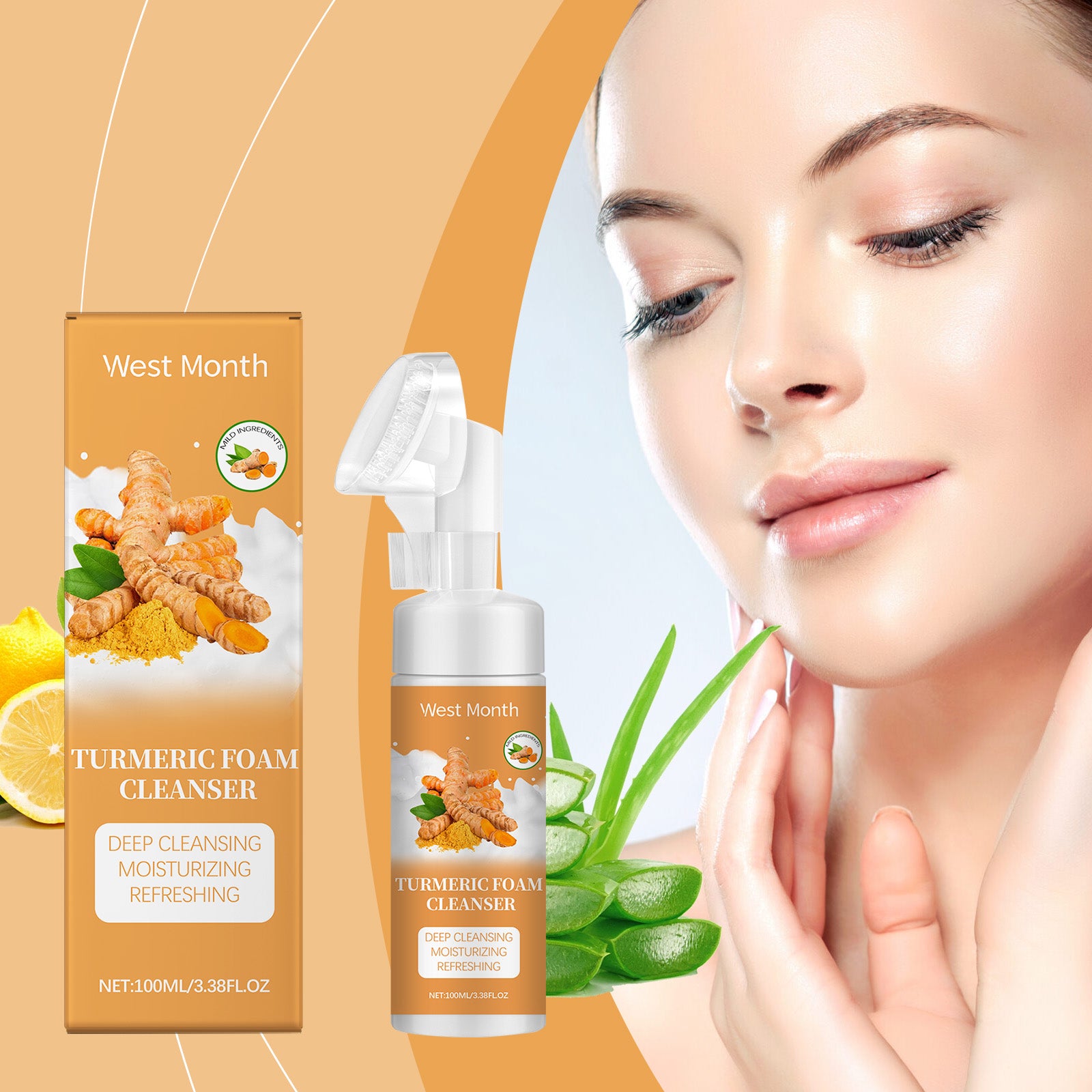 West&Month Turmeric Foam Cleanser Gentle Cleansing Pore Cleanser Refreshing Moisturizing Moisturizing Cleanser