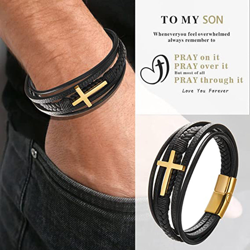 Pulsera de Cuero Trenzado Multicapa Hecha a Mano para Hombres