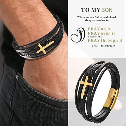 Pulsera de Cuero Trenzado Multicapa Hecha a Mano para Hombres