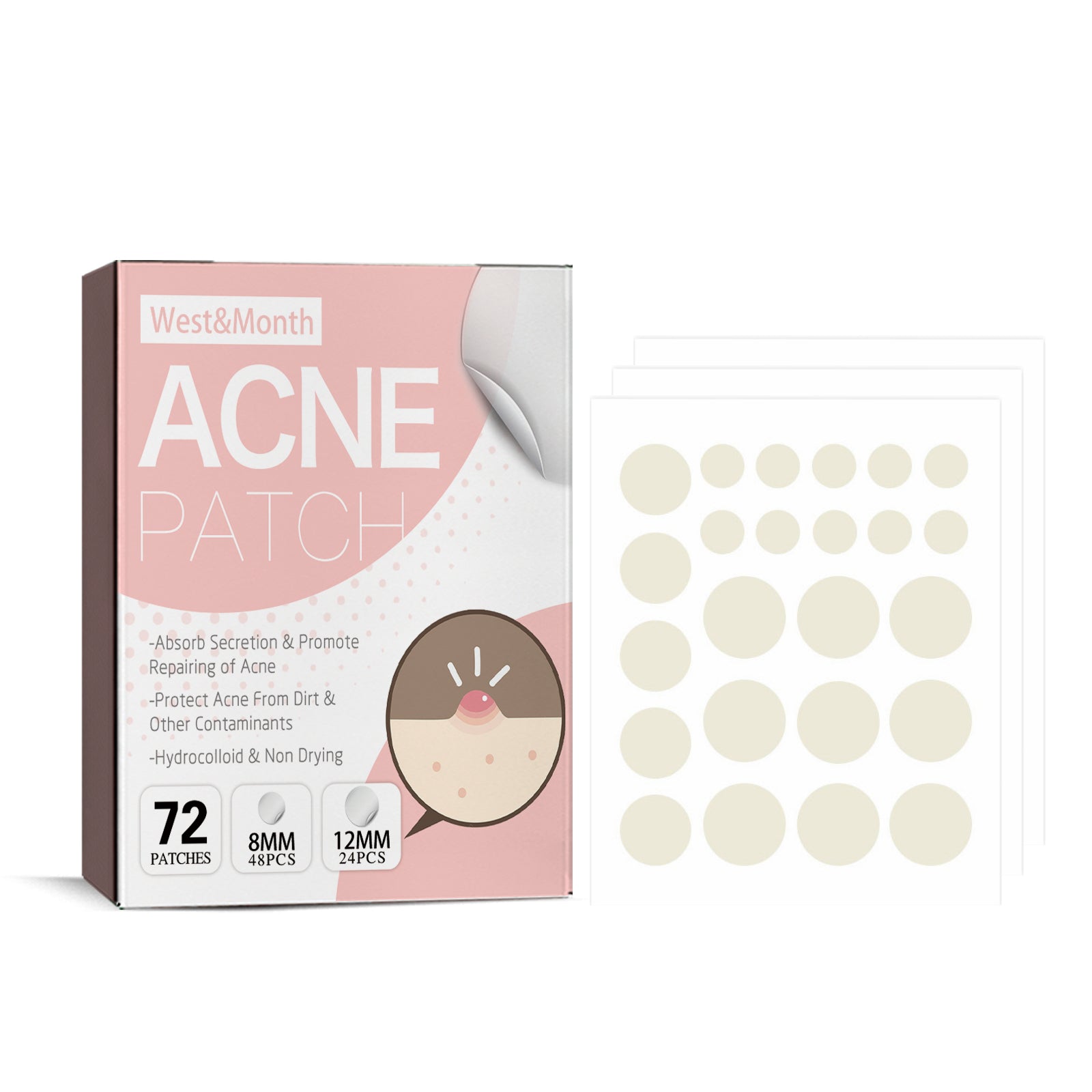 West&Month Acne Patch, Repair Acne Pimples Acne Invisible Concealer Breathable Acne Patch