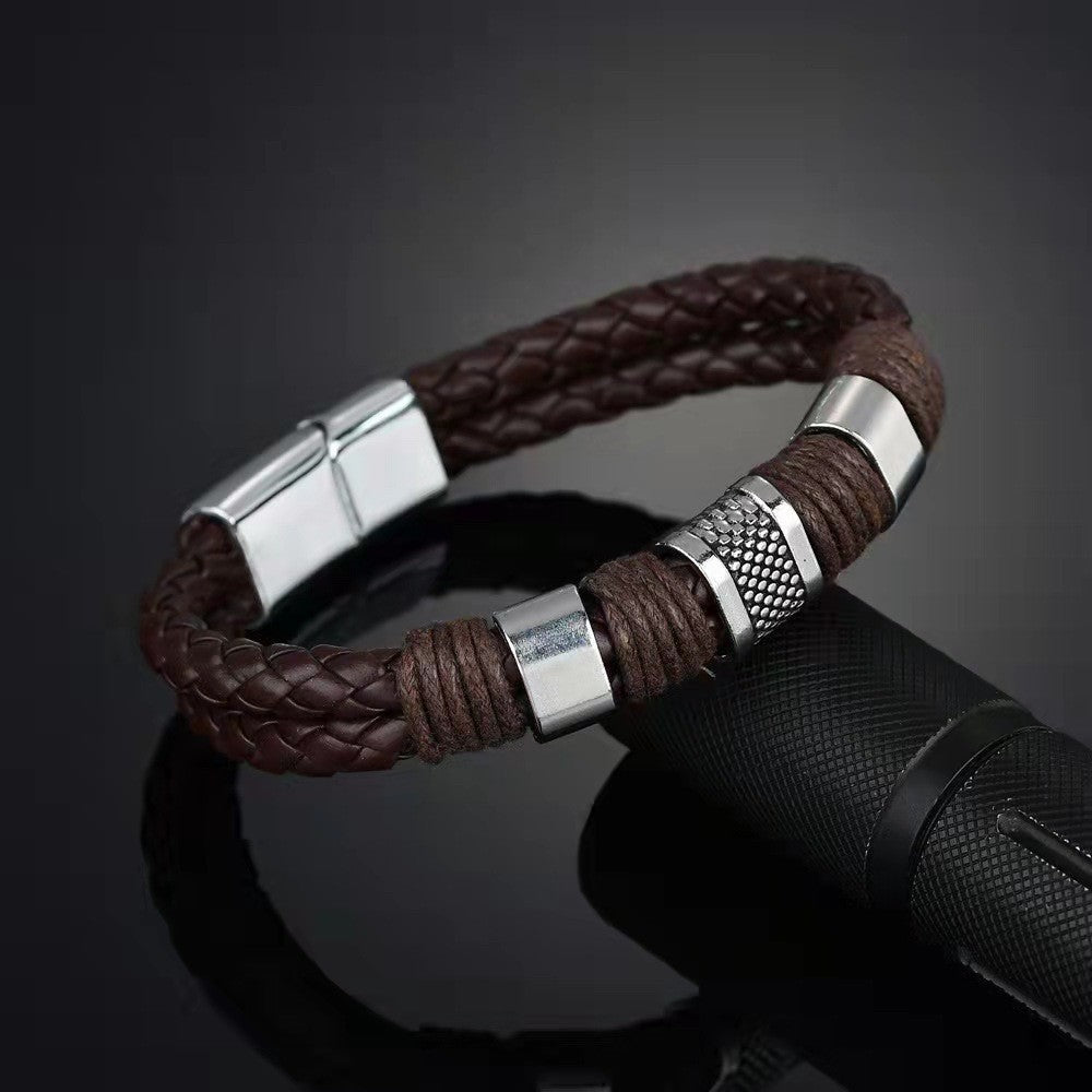 Pulsera de Cuero Trenzado Multicapa Hecha a Mano para Hombres