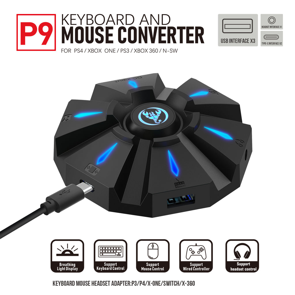 P9 keyboard mouse converter set supports various gaming devices and gamepads in the market