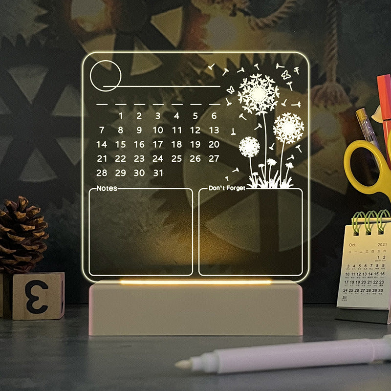 Tablero de Memo de Calendario Acrílico con Luz Nocturna LED