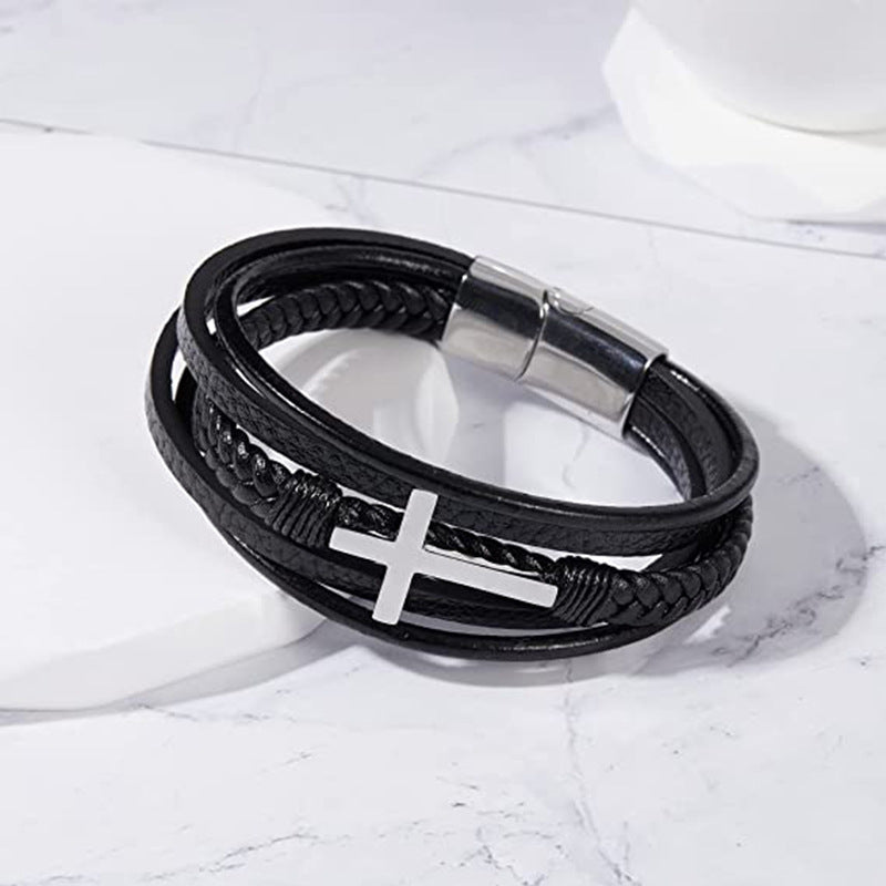 Pulsera de Cuero Trenzado Multicapa Hecha a Mano para Hombres
