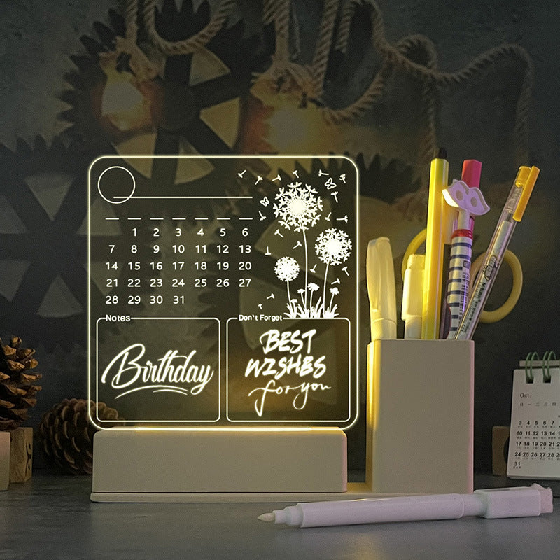 Tablero de Memo de Calendario Acrílico con Luz Nocturna LED