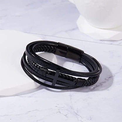 Pulsera de Cuero Trenzado Multicapa Hecha a Mano para Hombres
