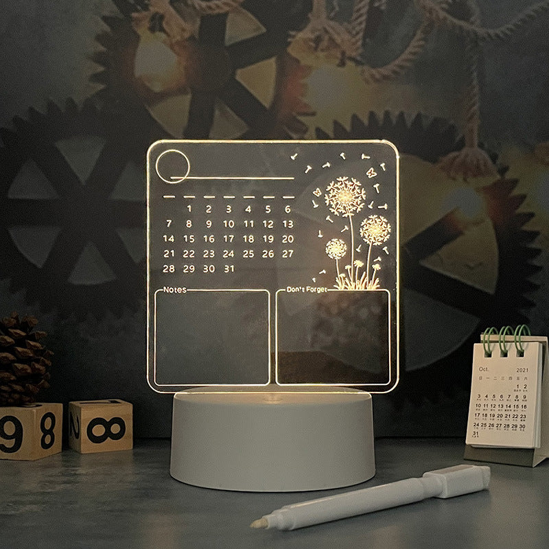 Tablero de Memo de Calendario Acrílico con Luz Nocturna LED
