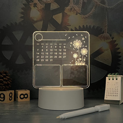 Tablero de Memo de Calendario Acrílico con Luz Nocturna LED
